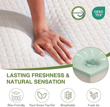 EGOHOME Twin XL Memory Foam Mattress, 12 Inch Bed Mattress in a Box with Cooling Green Tea Gel, Relieve Pressure with Medium Support, CertiPUR-US Certified, 80''L x 38''W, White