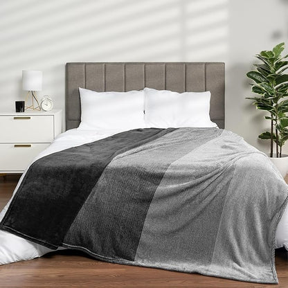 Pavilia Black Ombre Fleece Blanket for Twin Size Bed, Soft Plush Lightweight Cozy Microfiber Gift Decorative Blanket, 60x80