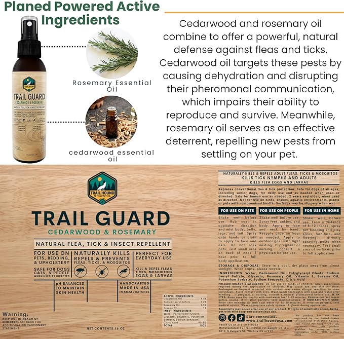 Trail Guard Natural Extra Strength Insect, Flea and Tick Spray for Dogs, Cats, People & Home (2Pack 4oz, Cedarwood & Rosemary)-Mewly Pet