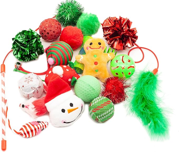 Fashion's Talk Holiday Festive Red Variety Pack Gift Box Cat Toy with Catnip, Box 20 Count-Mewly Pet