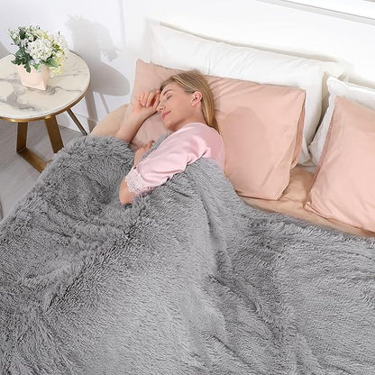 Tuddrom Decorative Extra Soft Faux Fur Throw Blanket 50"x60",Solid Lightweight Fuzzy Reversible Long Hair Shaggy Blanket,Fluffy Cozy Plush Mink Fleece Comfy Microfiber Blanket for Couch Sofa Bed, Grey