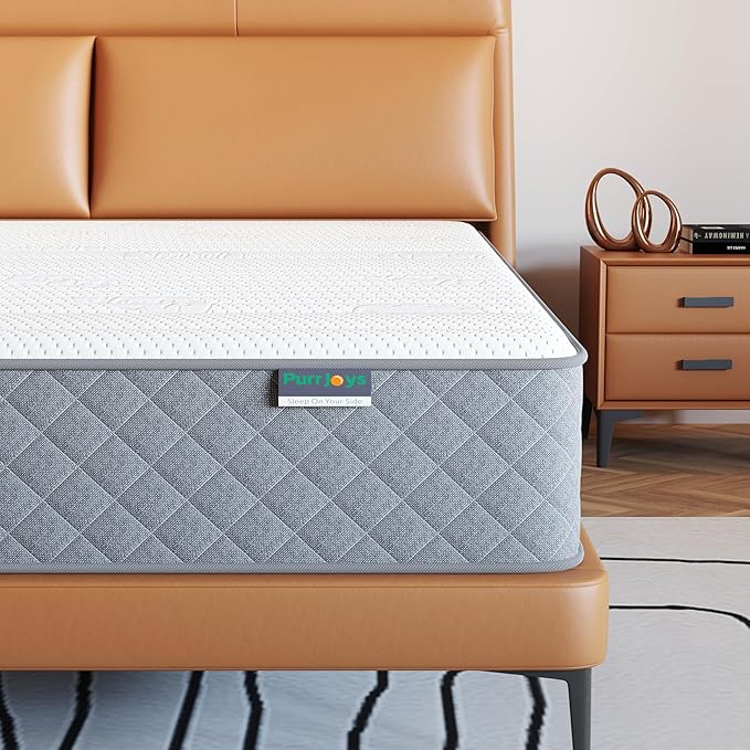 PurrJoys Firm Queen Mattress,10 Inch Hybrid Queen Size Mattress in a Box with Gel Memory Foam, Pocket Innerspring, Pressure Relief, Motion Isolation, Non-Fiberglass - Firm