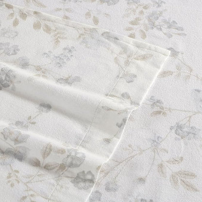 Laura Ashley - Flannel Sheets Twin Size, Anti-Pilling & Wrinkle Resistant Cotton, Touchably Soft for All-Season Comfort - Bed Sheets with Matching Pillowcase & Fitted Sheet (Fawna Grey)