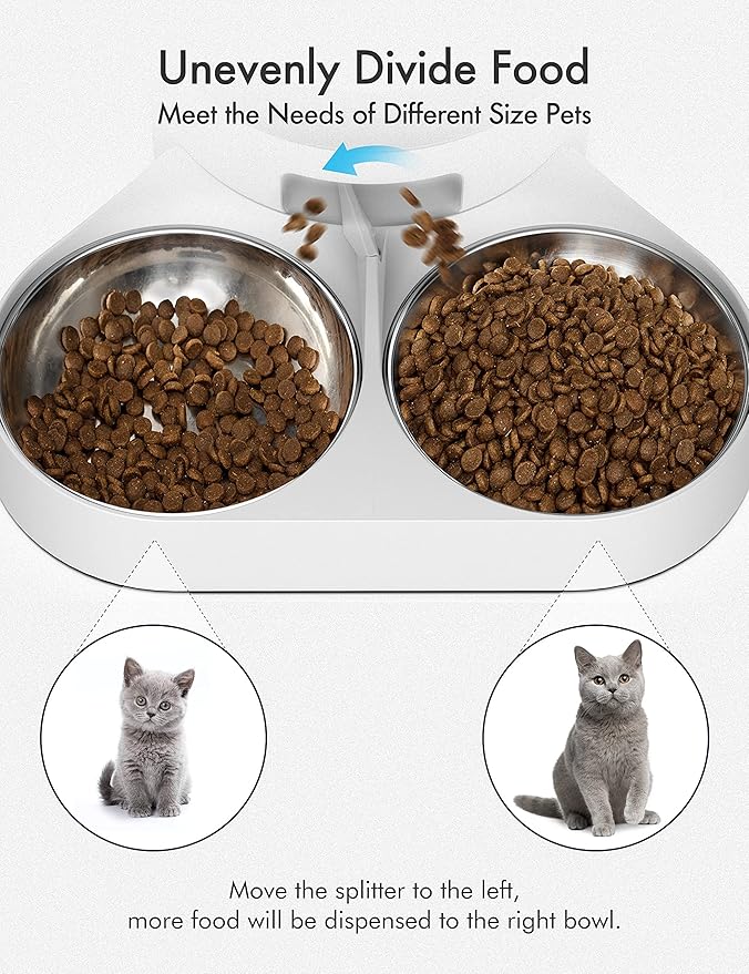 PETLIBRO Pet Food Splitter with Stainless Steel Bowls, Automatic Cat Feeder Bowls for Two Cats or Dogs, Suitable for PETLIBRO Automatic Cat Feeder PLAF005, PLAF006, PLAF103, PLAF203, White-Mewly Pet