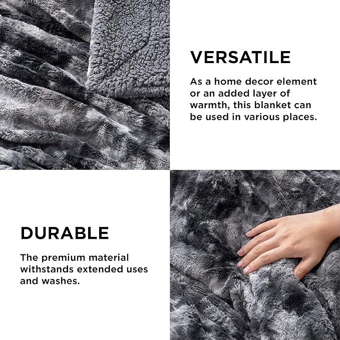 Bedsure GentleSoft Sherpa Fluffy Blanket King Size for Bed - Fleece Warm and Cozy for Women Gift, Plush & Fuzzy Faux Christmas Fur Blanket for Couch, Sofa Decor, Tie Dye Design, Grey, 108x90 Inches