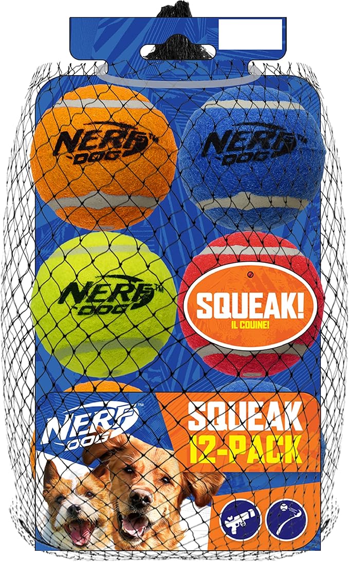 Nerf Dog 12-Piece Dog Toy Gift Set, Includes 2.5in Squeak Tennis Ball 12-Pack, Nerf Tough Material, Multicolored for All Breed Sizes-Mewly Pet