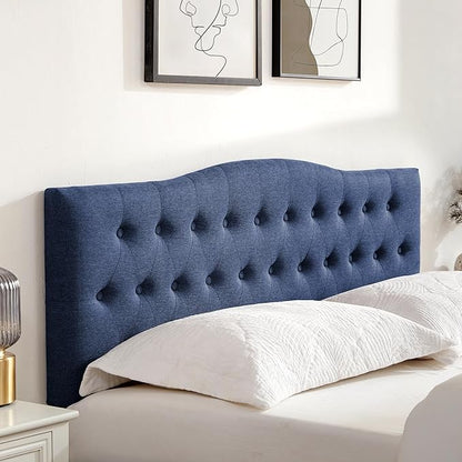 Tufted Upholstered Headboard King Size, Sturdy & Durable Solid Wood Bed headboard, Fabric Headboard Adjustable Height from 37” to 51”, Modern Button Diamond Design Head Board, Blue
