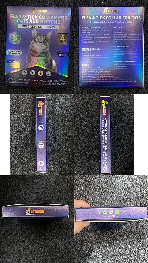 4 Pack Flea Collar for Cats 32 Months Prevention, Waterproof Natural Treatment Collar Adjustable for All Breeds and Size(Black & Purple)-Mewly Pet