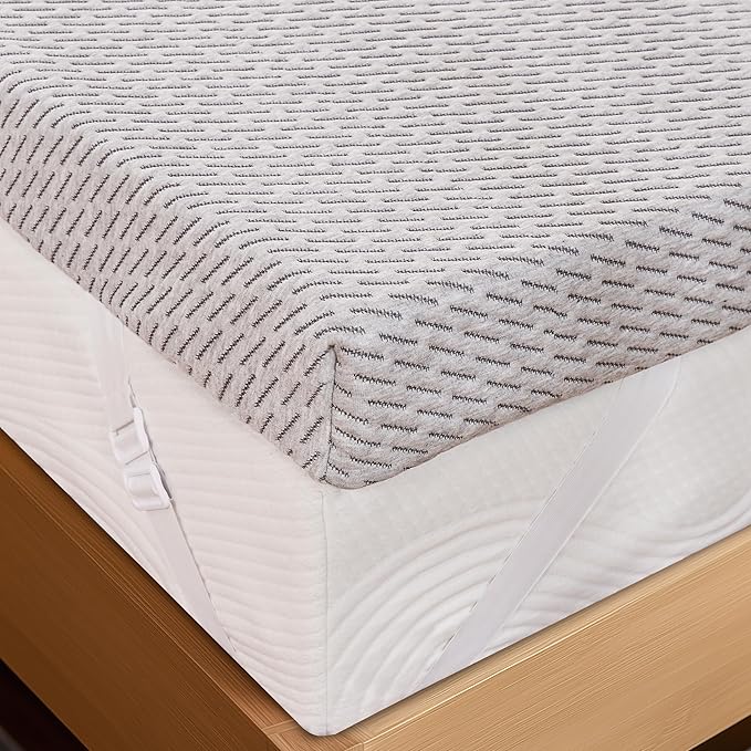 Subrtex Cover for Mattress Topper Queen Size 3 Inch (Only Cover) Mattress Topper Protector Bedding Removable Encasement with Zipper Closure