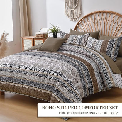 Cottolester Brown Comforter Set King Size,Boho Fall Bed in a Bag 8 Pieces,Paisley Soft Microfiber Bedding Comforter Set