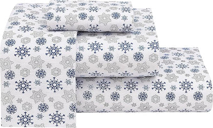 RUVANTI Flannel Sheets Twin Size - 100% Cotton Double Brushed Twin Sheets Set, Deep Pockets 16 Inches, All Seasons Breathable & Extra Soft Bed Sheets, Warm & Cozy, 3 Piece, Snow Flake Grey