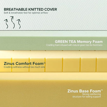 ZINUS 10 Inch Green Tea Memory Foam Mattress, Twin, Fiberglass Free, Patented Custom Contour Support, Sturdy Base Foam, CertiPUR-US Certified, Mattress in A Box, White