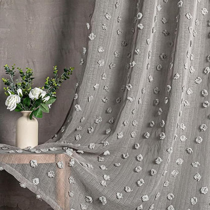 MYSKY HOME Pom Pom Grey Sheer Curtains for Bedroom Girls Room Curtains 84 Inches Long for Nursery Kids Light Filtering Boho Window Drapes, Rod Pocket, 52" Wide, 2 Panels