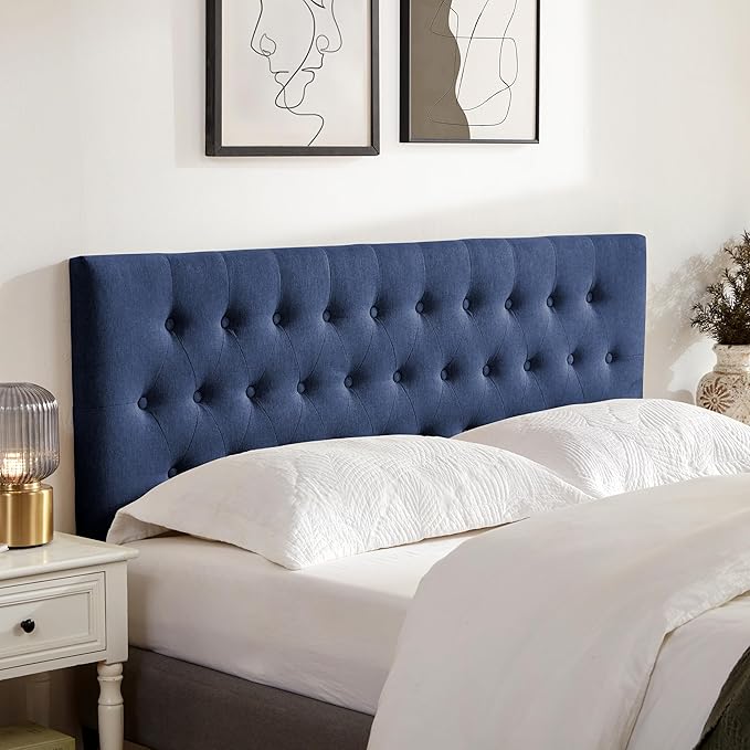 Tufted Upholstered Headboard Twin Size, Solid Wood Head Board with Durable Metal Legs, Adjustable Height Twin XL headboard from 37” to 51” Fabric Headboard in Modern Button Design, Blue