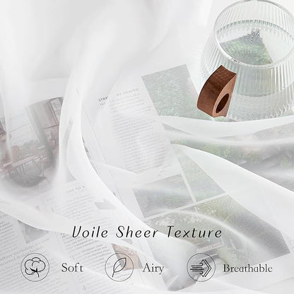 NICETOWN Airy Sheer Window Curtains 54 inch Length for Bedroom, Grommet Solid Ivory Voile Sheer Texture Soft Window Treatment for Bathroom/Living Room, W54 x L54, Set of 2
