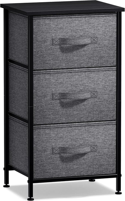 Sorbus Nightstand with 3 Drawers - Bedside Furniture & Night Stand End Table Dresser with Steel Frame, Wood Top, Easy Pull Fabric Bins for Home, Bedroom Accessories, Office & Dorm