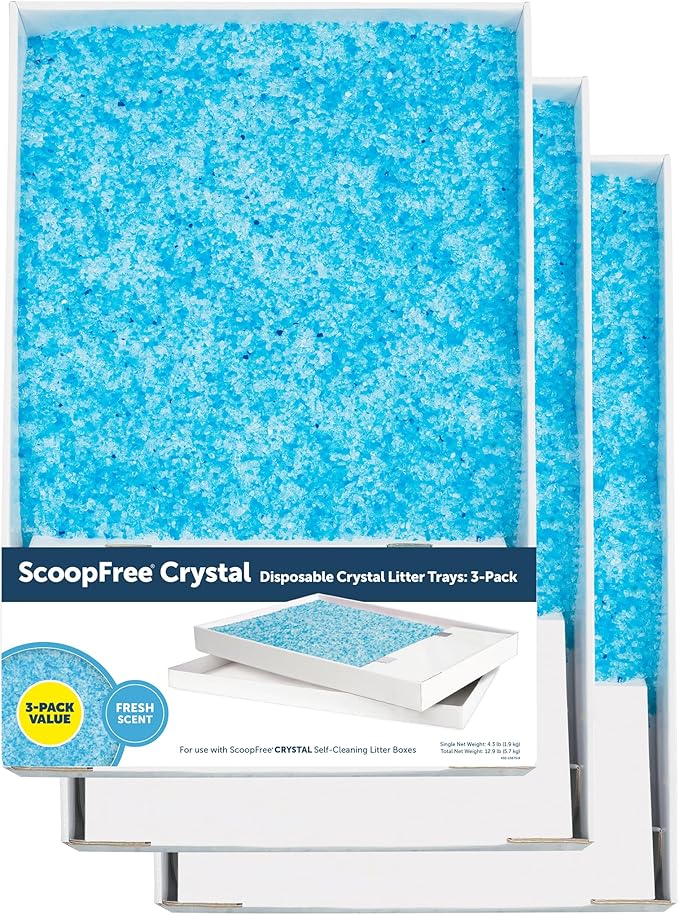 PetSafe ScoopFree Disposable Crystal Cat Litter Tray - Easy Cleaning Box - Refill Tray for Electric Litter Box - Fresh Scent - 4.3 lb Bags - 3 Pack-Mewly Pet