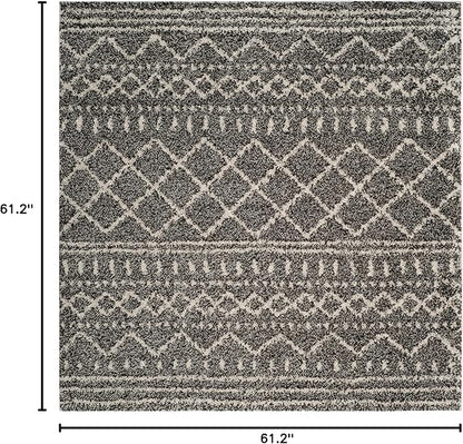 SAFAVIEH Arizona Shag Collection Area Rug - 5'1" Square, Brown & Ivory, Moroccan Design, Non-Shedding & Easy Care, 1.6-inch Thick Ideal for High Traffic Areas in Living Room, Bedroom (ASG741B)