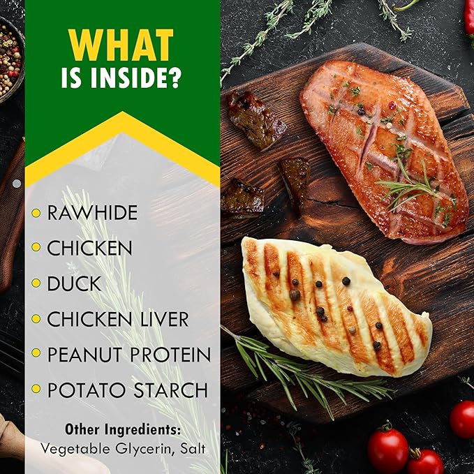 Dog Treats Rawhide Sticks Wrapped with Chicken 11 oz Pet Natural Chew Treats - Grain Free Meat & Human Grade Dried Snacks - Best for Small & Large Dogs (10.6 Ounce (Pack of 1), Triple Sticks)-Mewly Pet