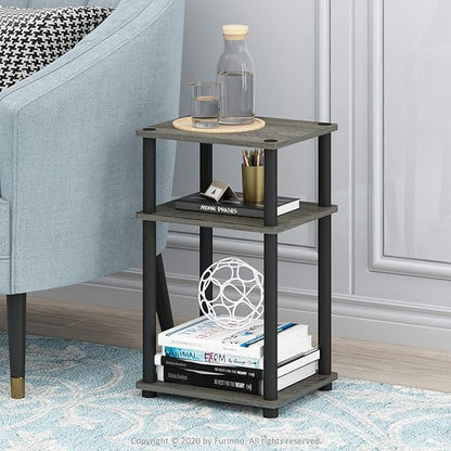 Furinno Just 3-Tier Turn-N-Tube End Table / Side Table / Night Stand / Bedside Table with Plastic Poles, 2-Pack, French Oak Grey/Black