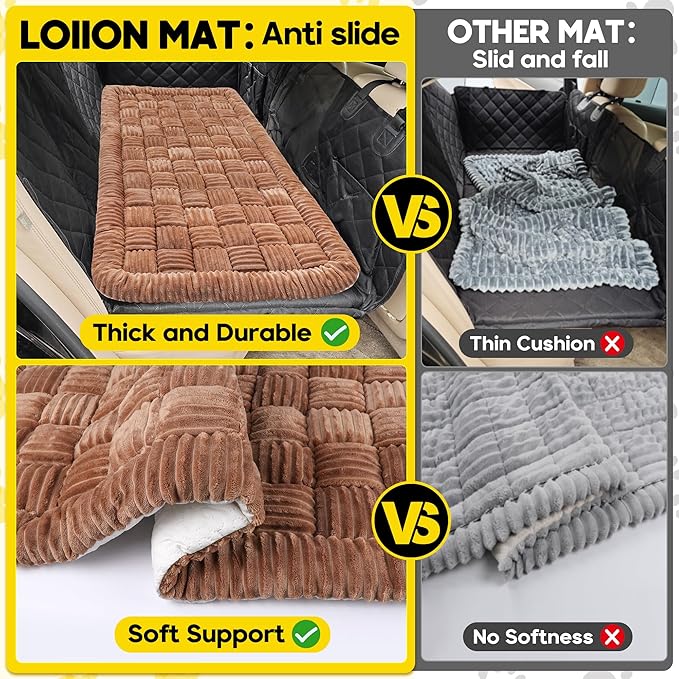 Dog Car Bed Mat, Non-Slip Backseat Extender Pet Blanket, Plaid Dog Bed for Trucks, Sedans & Large SUVs, Chew-Resistant Travel Pad for Dogs, Easy Clean & Scratch-Proof & Comfort（56"x28.7" Brown-Mewly Pet