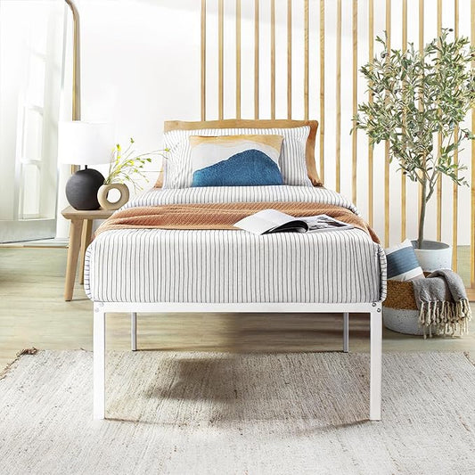 Best Price Mattress 18 Inch Metal Platform Bed Frame, Heavy Duty Steel Slats, White, Twin