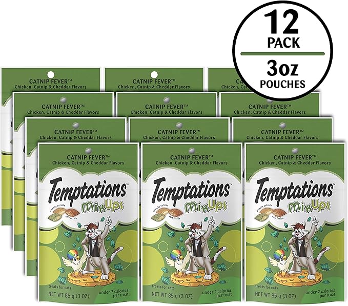 Temptations MixUps Catnip Fever Flavor Crunchy and Soft Cat Treats, 3 oz. Pouch (Pack of 12)-Mewly Pet