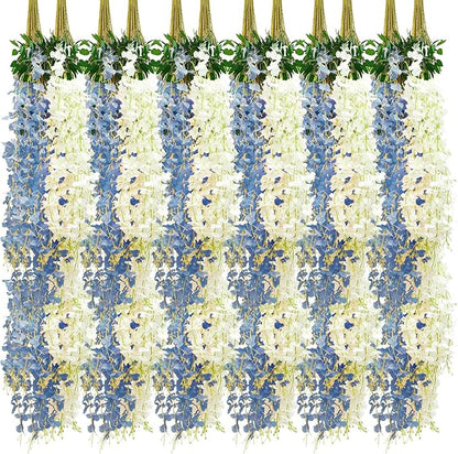 Giegxin 36 Pcs Artificial Wisteria Hanging Flowers 3.6 ft Artificial Fake Wisteria Vine Rattan Hanging Garland Silk Flowers String for Wall Home Wedding Party Greenery Decorations (Blue,White)