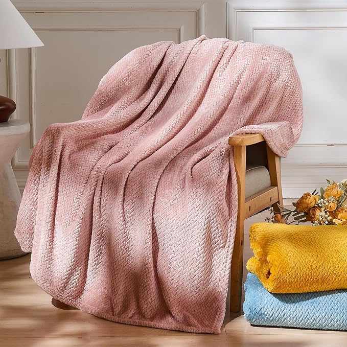 NEWCOSPLAY Super Soft Twin Blanket Dusty Pink Premium Silky Flannel Fleece Leaves Pattern Lightweight Bed Blanket All Season Use (Dusty Pink, Twin(60"x80"))