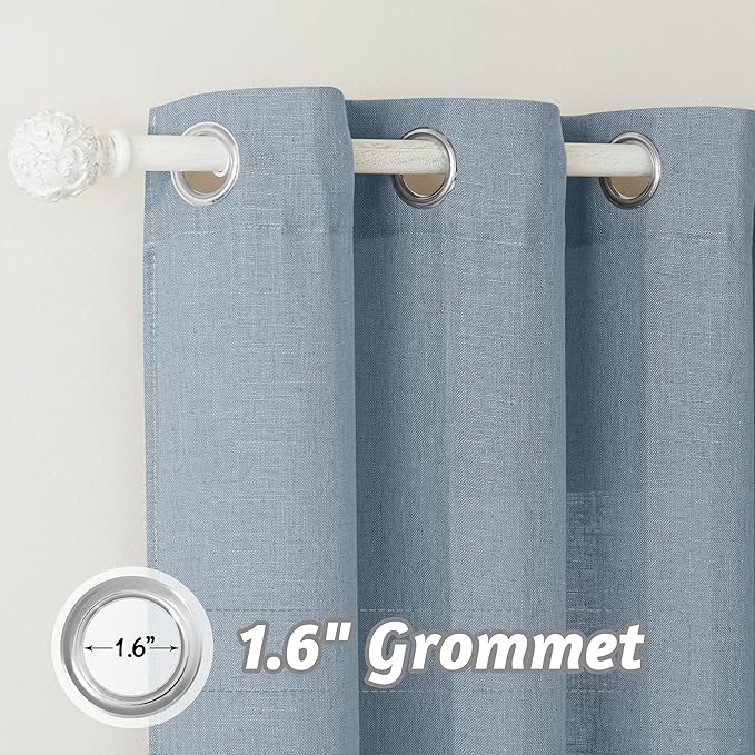 RYB HOME Linen Curtains 95 inch Length for Living Room Bedroom, Light Filtering Half Privacy Rustic Extra Long Elegant Semi Sheer for Kitchen Bathroom, W 100 x L 95 inches, Dusty Blue, 1 Panel