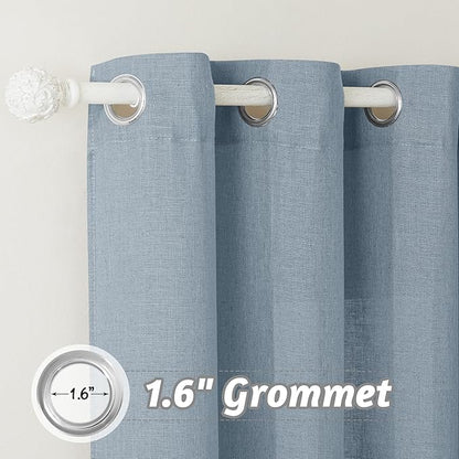 RYB HOME Light Filtering Linen Sheer Curtains for Bedroom Nursery, Semi Transparent Burlap Wrinkle Resistant for Home Office Privacy Country Rustic Design, Dusty Blue, W 60 x L 84, 1 Pc