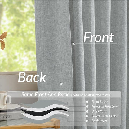 KangBang Pinch Pleated Grey Blackout Curtains 102 Inches Long, Linen Textured Noise Blocking Curtains for Living Room, Elegant Pleat Modern Drapes with Hooks,42" W x 102" L, Fog Grey,2 Panels