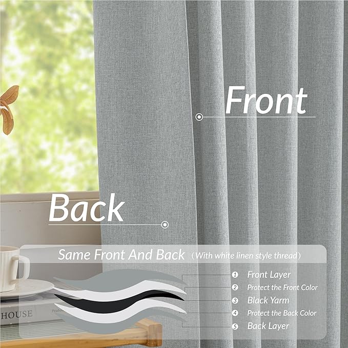 KangBang Linen Pinch Pleated Blackout Curtains, Pleated Drapes with Hooks 84 Inch Long 2 Panels Set, Faux Linen Black Out Curtains for Bedroom Living Room, 42" W x 84" L, Fog Grey