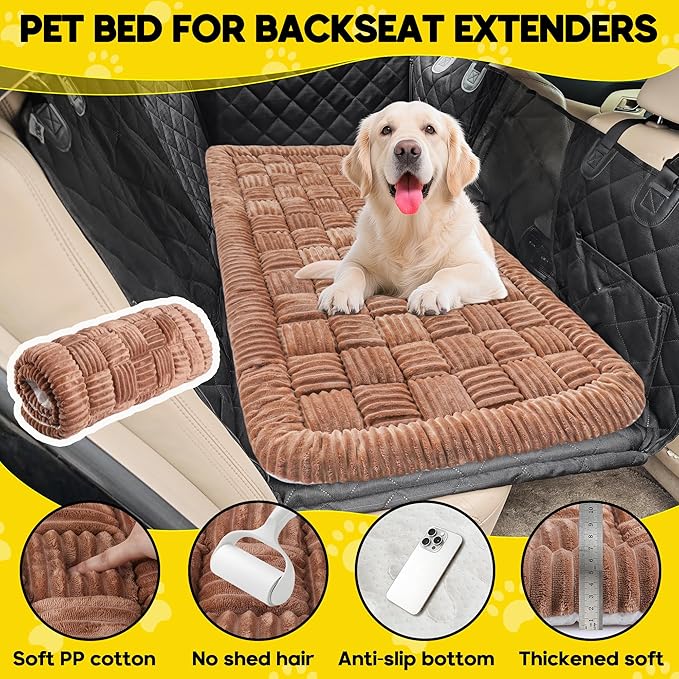 Dog Car Bed Mat, Non-Slip Backseat Extender Pet Blanket, Plaid Dog Bed for Trucks, Sedans & Large SUVs, Chew-Resistant Travel Pad for Dogs, Easy Clean & Scratch-Proof & Comfort（56"x28.7" Brown-Mewly Pet