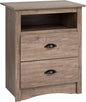 Prepac's Fremont 2 Drawer Nightstand: Elegant Bedroom Furniture, Bedside Table with Open Shelf, 23.25"W x 16"D x 28"H, Drifted Gray - DDC-2428
