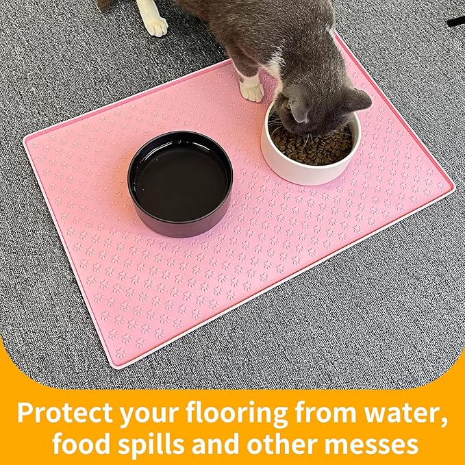 Ptlom Silicone Pet Placemat for Dog and Cat, Waterproof Anti-Slip Pet Feeding Bowl Mats for Food and Water, Small Medium Large Tray Mat Prevent Residues from Spilling to Floor, Pink, 31.5" 23.6"-Mewly Pet