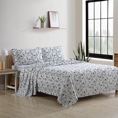Eddie Bauer - King Sheets, Cotton Flannel Bedding Set, Brushed For Extra Softness, Cozy Home Decor (Tree Farm, King)