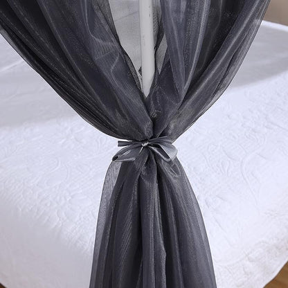 Akiky Canopy Bed Curtains Bed Canopy for Girls Room Elegant Sheer Curtain for Twin Full Queen Size Bed Drapes,8 Panels Canopies with Light,Room Décor(Full/Queen, Gray Canopy)