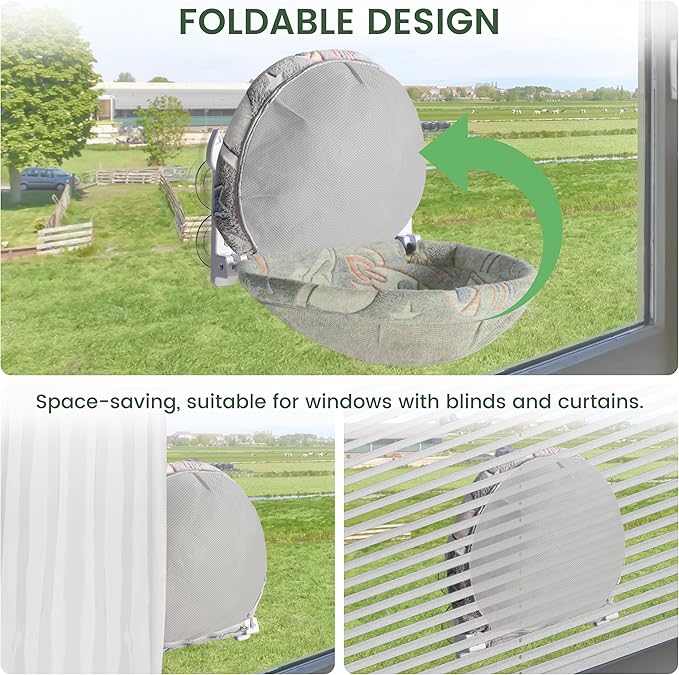 Cat Window Perch, Glow in The Dark Foldable Cat Hammock with Sunken Design & Removable Soft Cover, Breathable Cordless Window Bed for Resting Indoor Kitten (Deep Perch, 1 Pack - M)-Mewly Pet