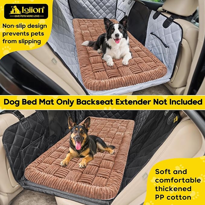 Dog Car Bed Mat, Non-Slip Backseat Extender Pet Blanket, Plaid Dog Bed for SUVs, Sedans & Trucks, Chew-Resistant Travel Pad for Dogs, Easy Clean & Scratch-Proof & Comfort (50"x24.6") Brown-Mewly Pet