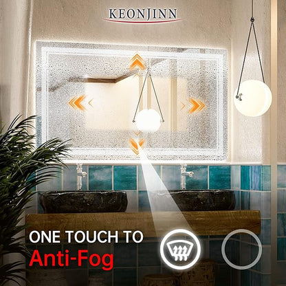 Keonjinn 48 x 28 Inch LED Bathroom Mirror, Lighted Bathroom Mirror with Lights, Shatter-Proof Tempered Glass, UL-Listed LED Driver, Fog Free, Dimmale 6000K, Easy to Install(Horizontal/Vertical)