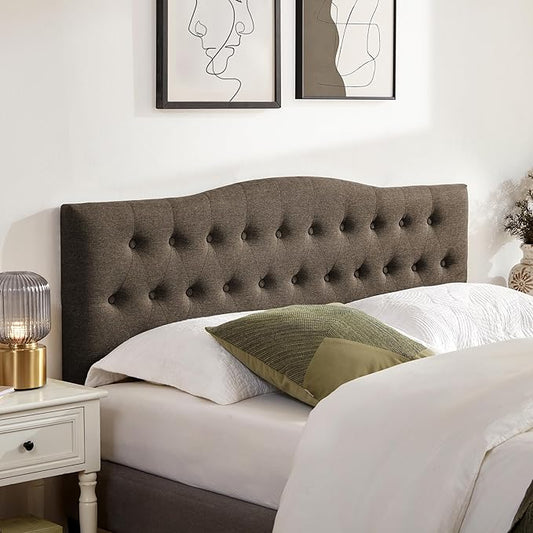 Tufted Upholstered Headboard King Size, Sturdy and Durable Solid Wood Bed headboard, Fabric Headboard Adjustable Height from 37” to 51”, Modern Button Diamond Design Head Board, Chocolate