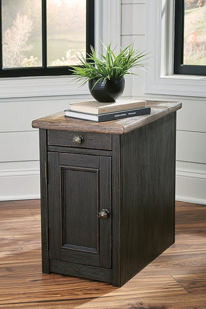 Signature Design by Ashley Tyler Creek Rustic Chair Side End Table with Pull-Out Tray & USB Ports, Brown