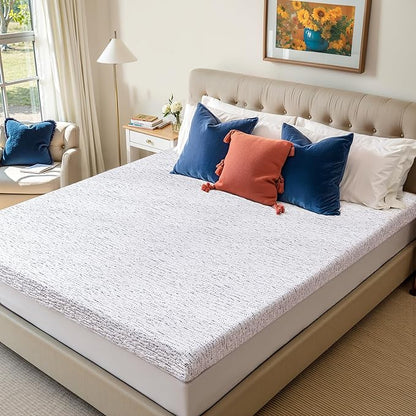 Subrtex Memory Foam Mattress Topper Queen, 4 Inch Mattress Topper for Pressure Relieving, Soft Breathable Bed Topper with Removable Washable Cover, CertiPUR-US Certified