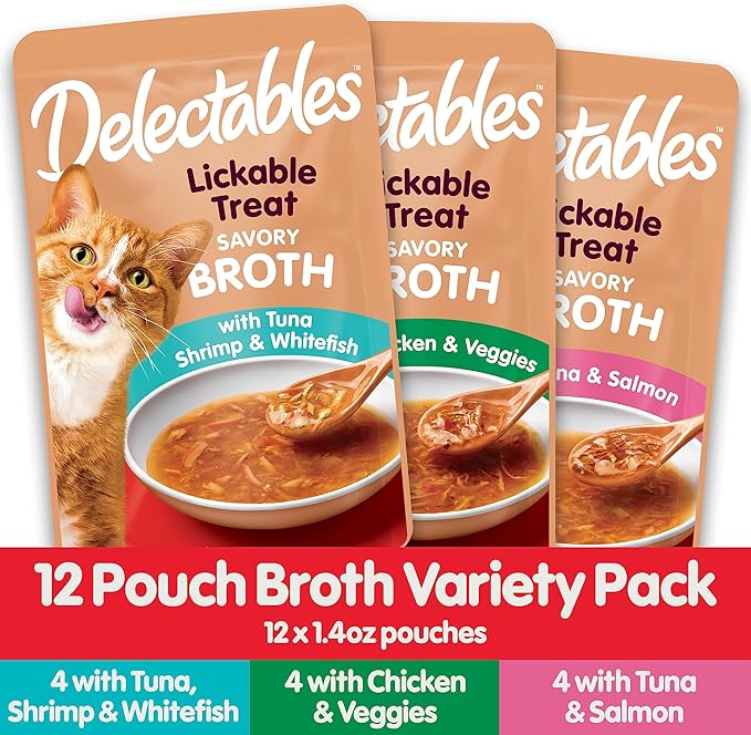 Delectables Savory Broths Lickable Wet Cat Treat Variety Pack, 12Count(Pack of 1)-Mewly Pet