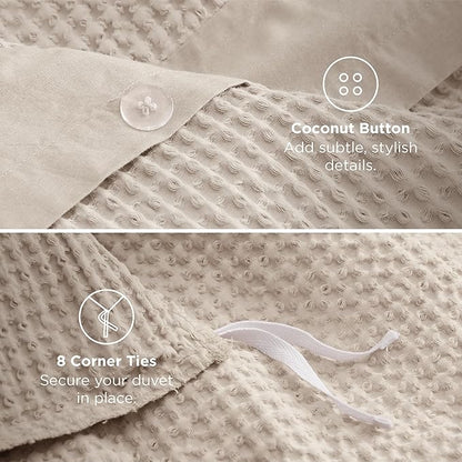 Bedsure Cotton Duvet Cover Set - 100% Cotton Waffle Weave Beige Duvet Cover California King, GentleSoft™ and Breathable Cal King Bedding Set for All Season, 3 Pieces, 104"x98"