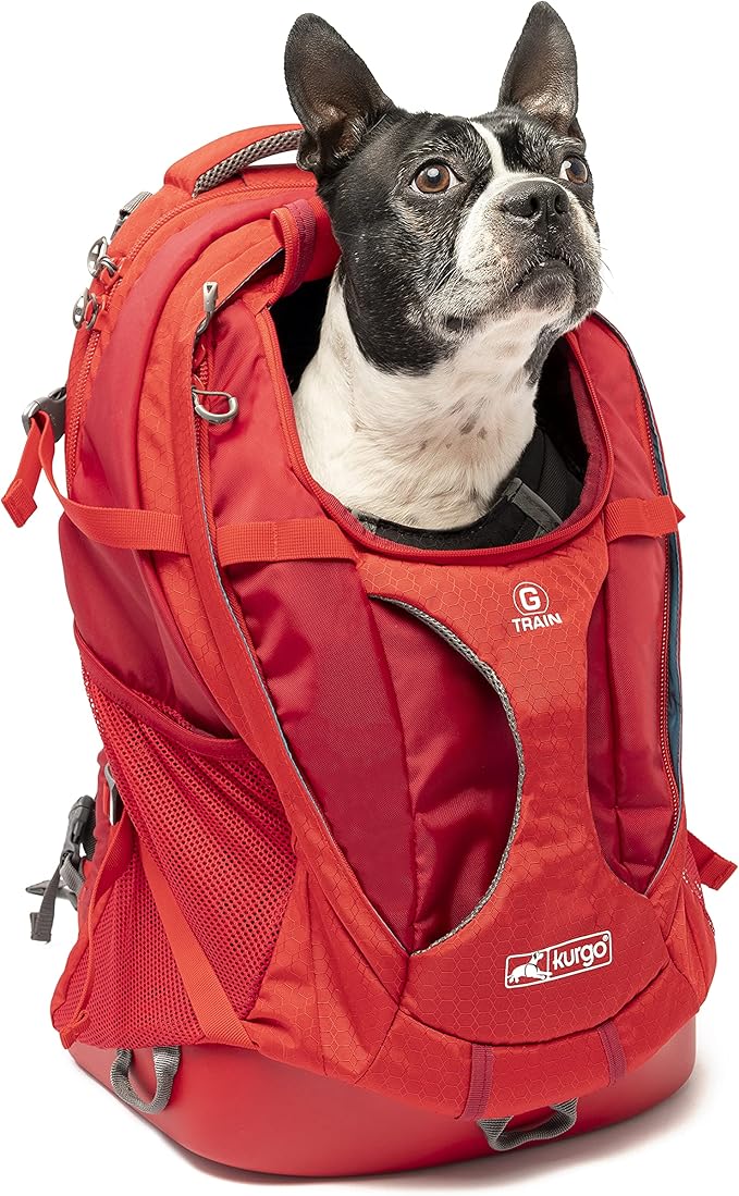 Kurgo G-Train - Dog Carrier Backpack for Small Pets - Cat & Dog Backpack for Hiking, Camping or Travel - Waterproof Bottom - Red-Mewly Pet
