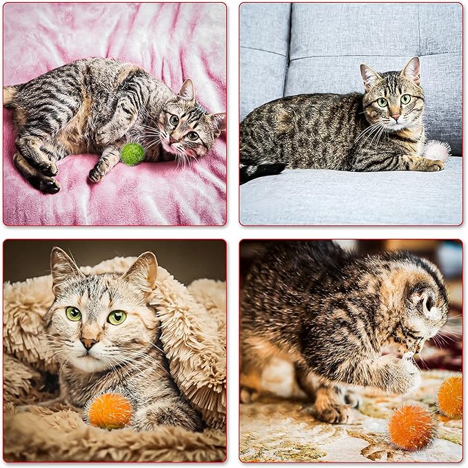 VAPKER 30 Pcs Cat Ball Toys Sparkle Balls Extra Large 2 Inch Cat's Favorite Chase Glitter Ball Glitter Tinsel Pom Poms Balls Red Color-Mewly Pet