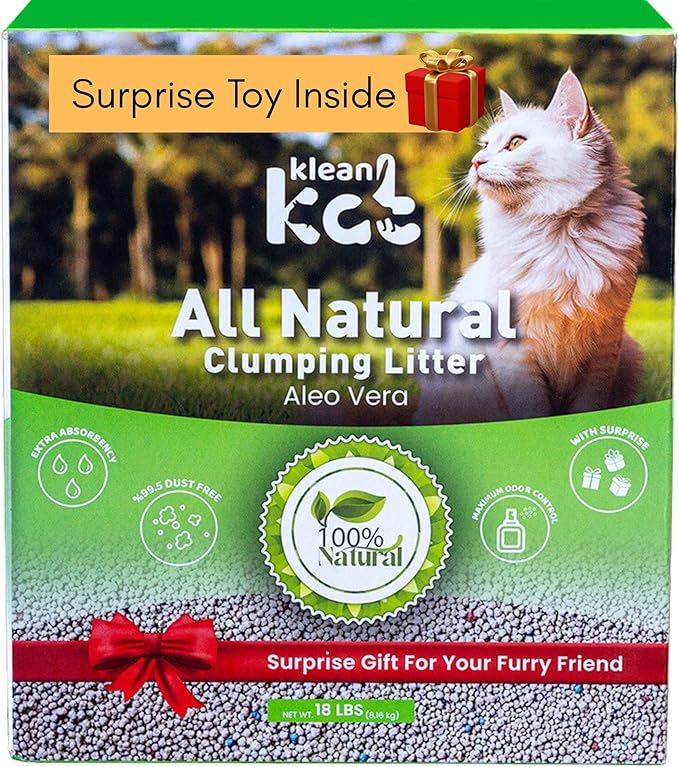 All Natural Clumping Cat Litter – Multiple Scents – Low Dust, Odor Control – (Aloe Vera) 18 lb - Surprise Toy Inside-Mewly Pet