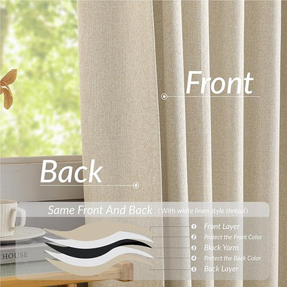 Pinch Pleated Linen Blackout Curtains 108 Inches Long 2 PCs, Pinch Pleat Linen Curtains for Living room with Hooks, Extra Long Thermal Insulated Window Panels for Villa, Natural Beige,42W x 108L